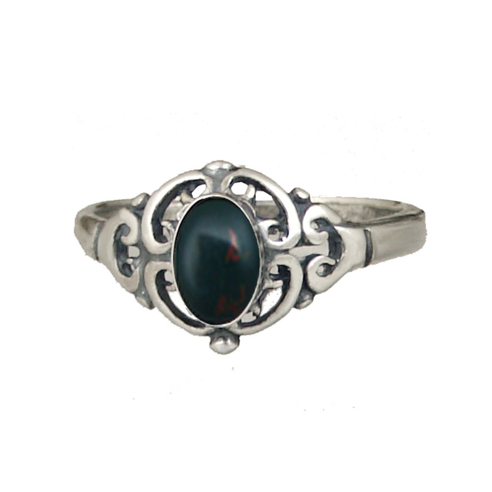 Sterling Silver Filigree Ring With Bloodstone Size 5